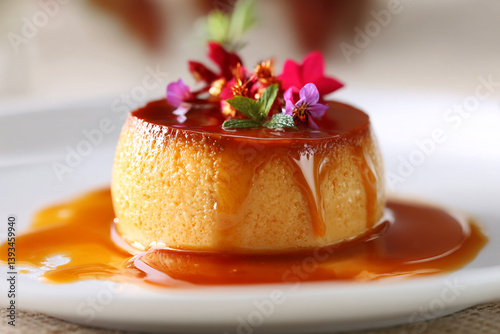 Argentinian dulce de leche flan with caramel sauce