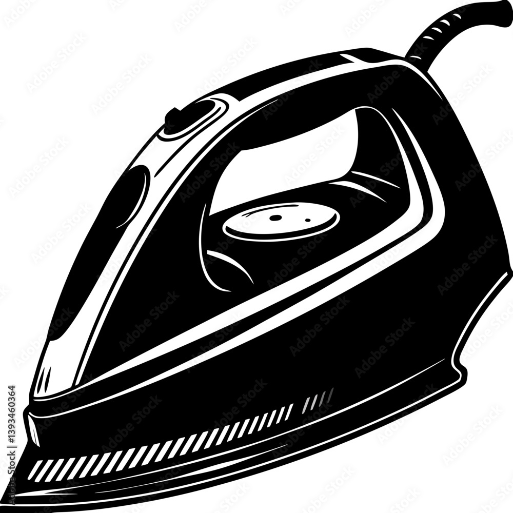 Black and white illustration of an iron  