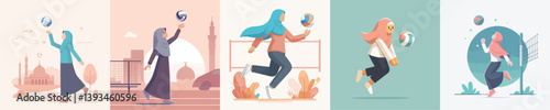 hijab woman vector playing volleyball