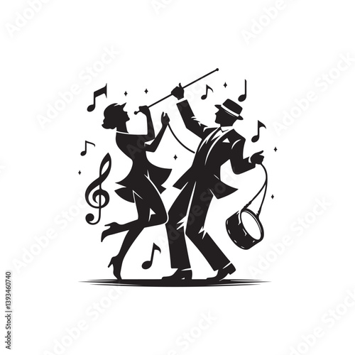 Swing dance vector illustration showcasing energetic moves and stylish costumes. Perfect for event promotions, dance designs, and vintage dance culture projects.