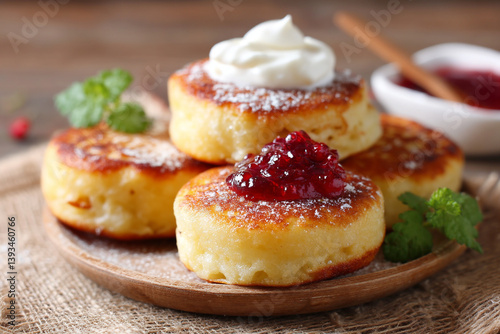 Wallpaper Mural Russian syrniki pancakes with jam and sour cream Torontodigital.ca