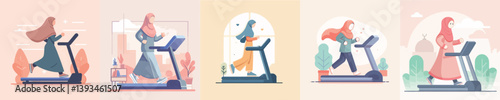 hijab woman vector using treadmill