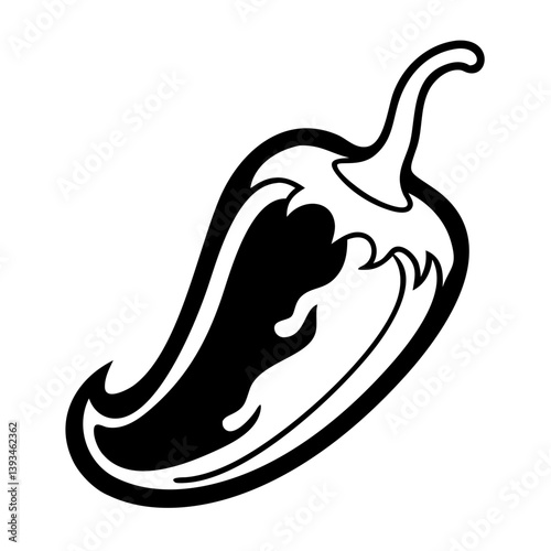 Poblano pepper icon featuring a curved shape and distinct features, black outline design
