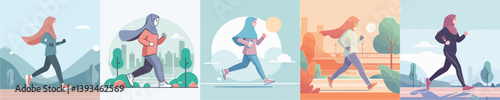 vector of a woman in hijab running