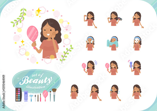 美容に関する褐色肌女性のセット