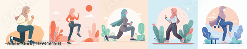 vector of women wearing hijab doing gymnastics