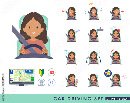 車を運転する褐色肌女性のセット