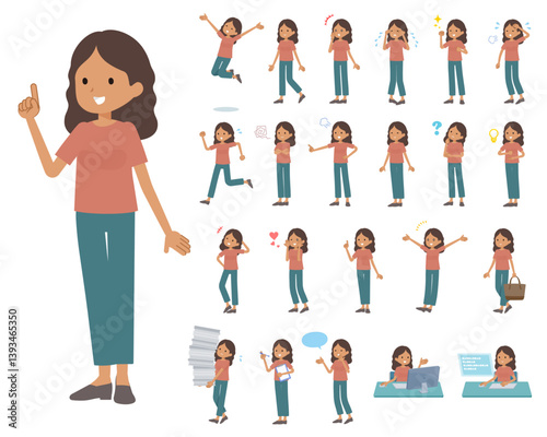 様々な感情表現をする褐色肌女性のセット