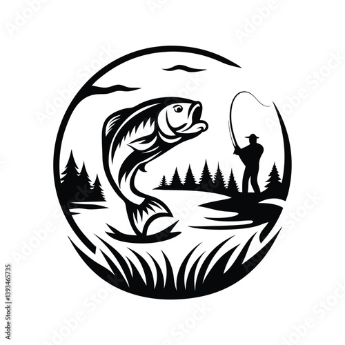 a angler catching a fish silhouette