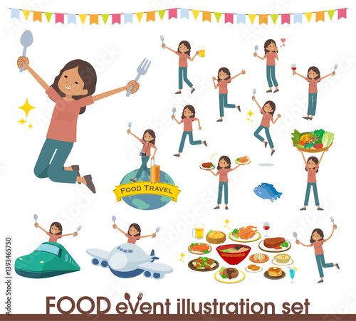 食のイベントに関する褐色肌女性のセット