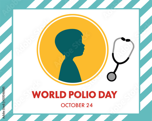 World Polio Day on October 24th: Child Silhouette and Stethoscope Graphic.