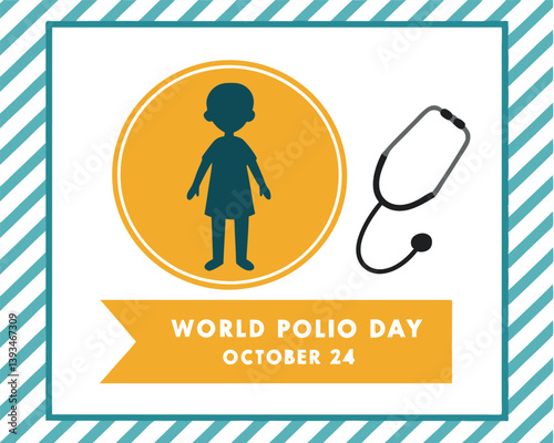 World Polio Day on October 24th: Child Silhouette and Stethoscope Graphic.