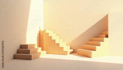 Sunny geometric stairs with minimalist design in warm tones