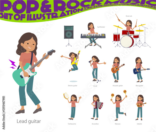 ロックンロールやポップミュージックを演奏する褐色肌女性のセット