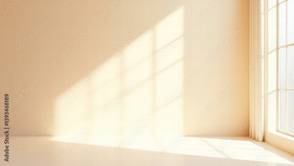 Sunlight streaming through minimalist interior with large windows Sunlight streaming through minimalist interior with large windows