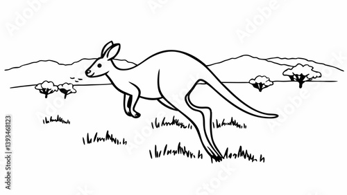 Australian Outback Wildlife Kangaroo Jumping Line Art Illustration