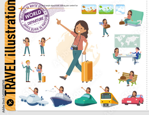 旅行に関する褐色肌女性のセット