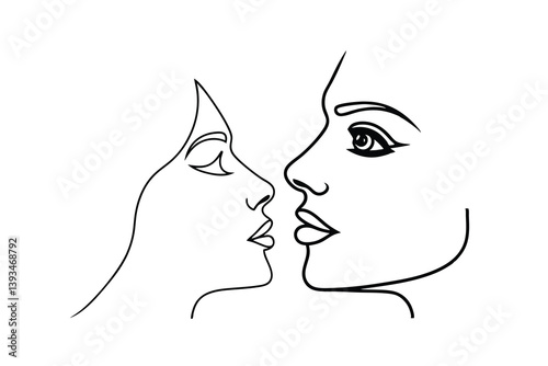 Elegant Woman Profile, Line Art, Minimalist, Black and White, Face, Hair, Neck, Side View, Drawing