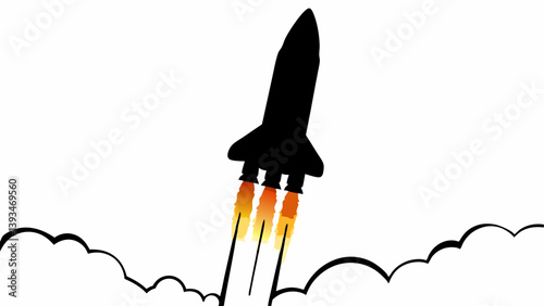 Space Travel Rocket Launch Black Silhouette Flames Smoke Vector