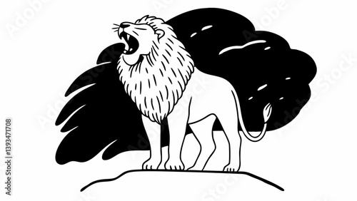 Bold B&W Roaring Lion Clipart Drawing Wildlife