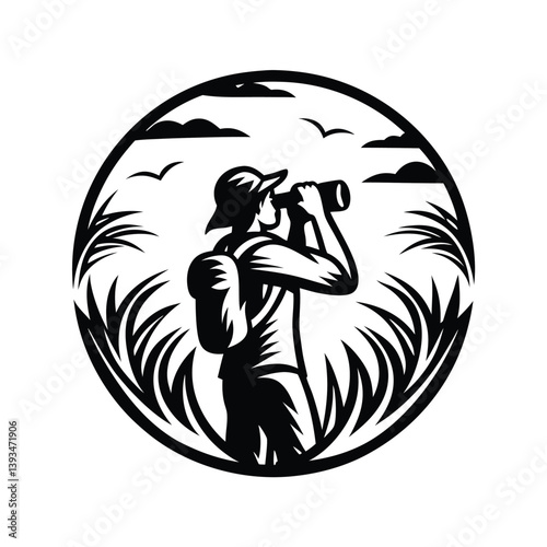 adventurer looking through binoculars silhouette
