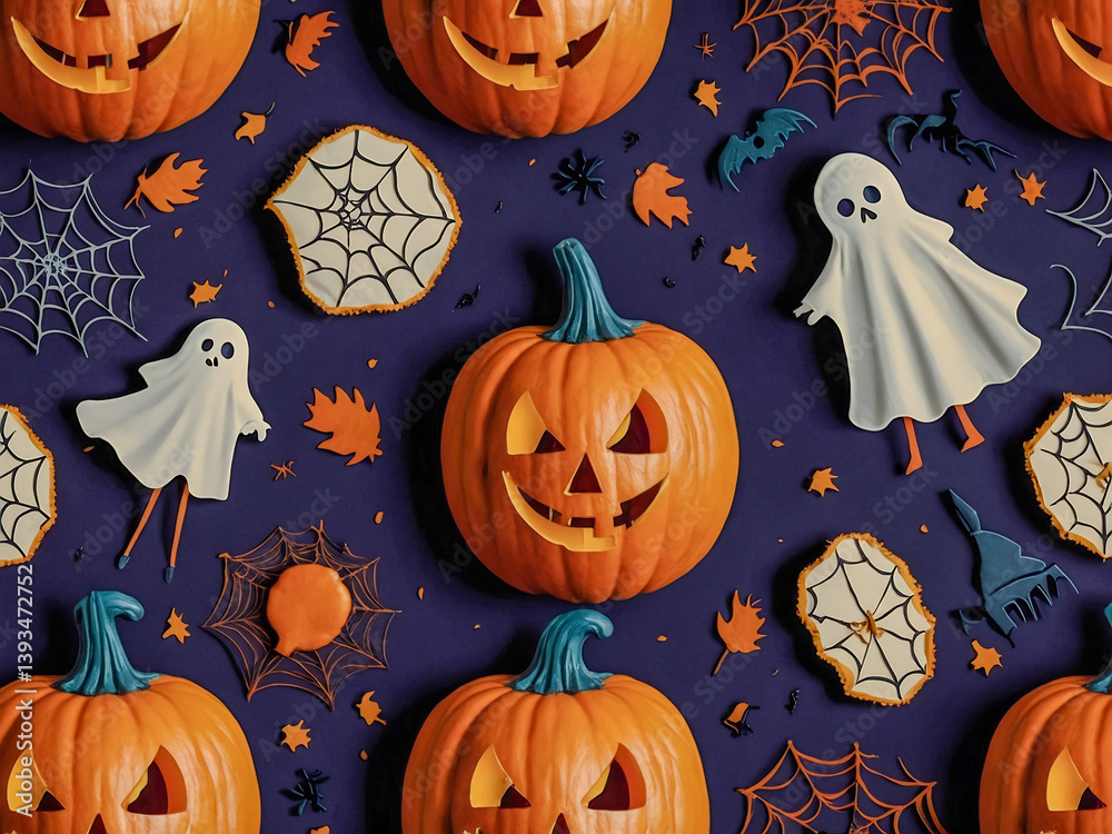 Halloween-themed seamless pattern. Halloween-themed seamless pattern.