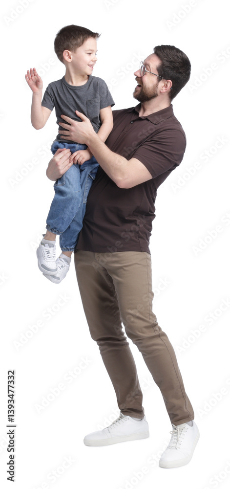 Obraz premium Portrait of father with his son on white background
