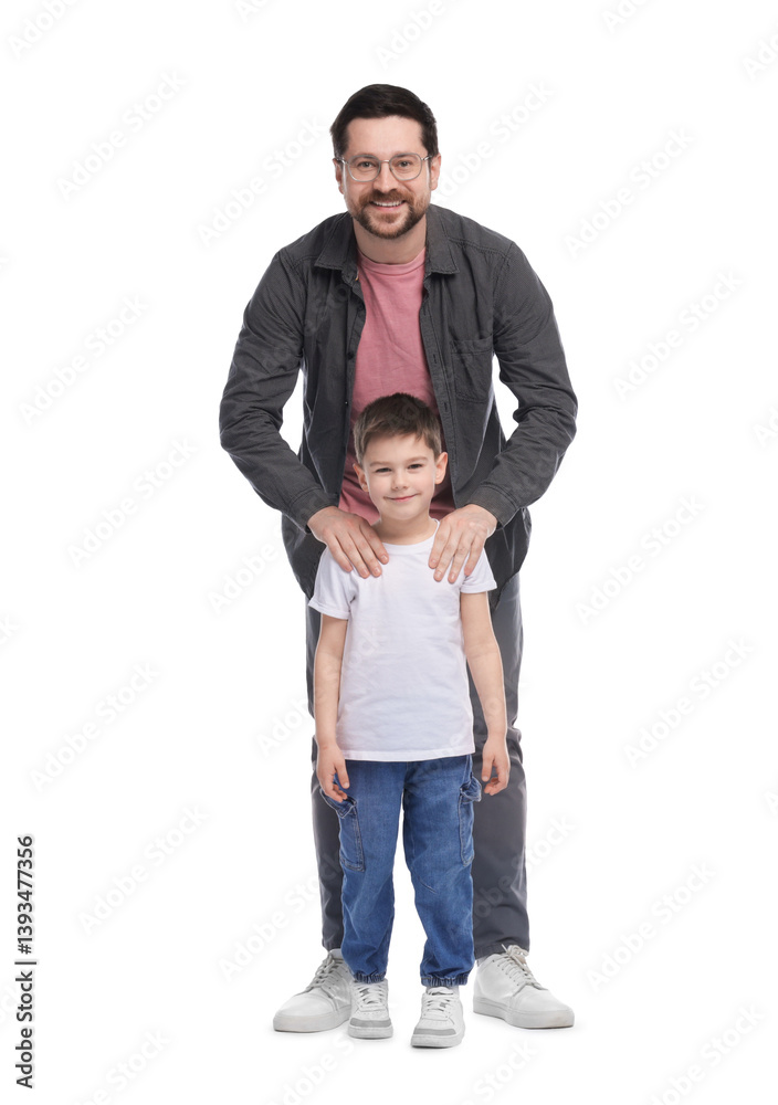 Portrait of father with his son on white background Portrait of father with his son on white background