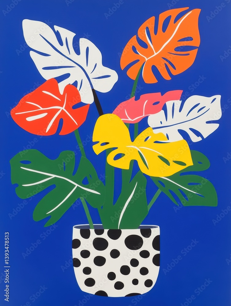 Obraz premium Vibrant tropical plants in a unique pot brighten the room