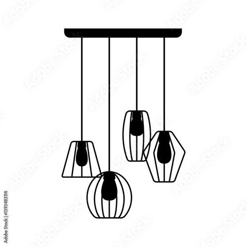 Hanging lamps icon. Ceiling chandelier. Black silhouette. Front side view. Vector simple flat graphic illustration. Isolated object on white background. Isolate.