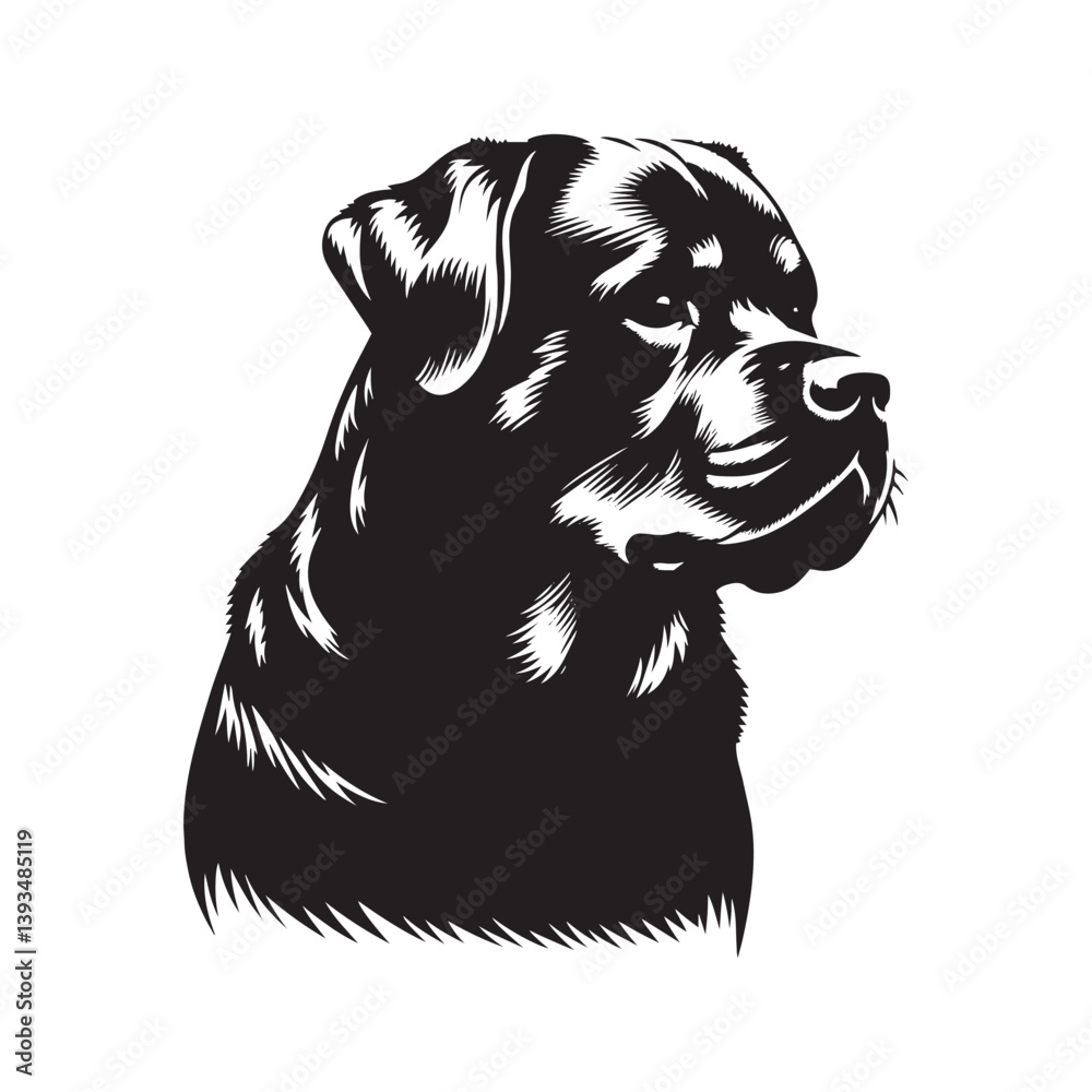 Obraz premium Rottweiler Dog Vector Silhouette, Strong Loyal Canine Outline, Protective Dog Art for Pet Lovers, Logos, Stickers, Apparel, Digital Prints, Crafts, and Posters.