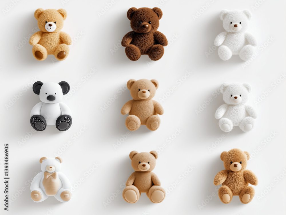Obraz premium Teddy bears 3d icon set on white bakckground