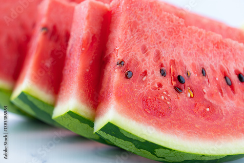 Red and Green Watermelon Piece on Pure White Background