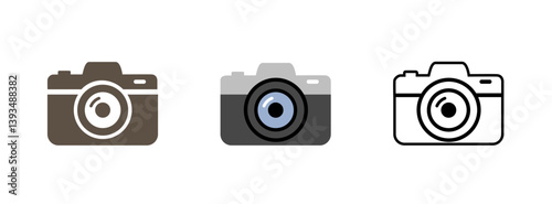 Camera icon set 3 minimal flat camera icons photo snapshot capture photograph shutter flash digital app modern minimalist symbol outline vector graphic icon flat style