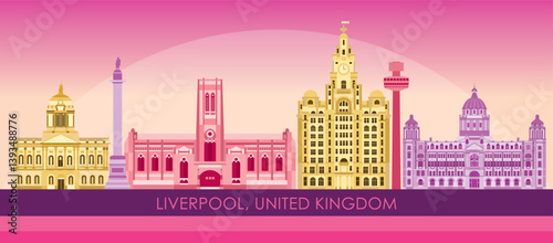 Obraz na płótnie Sunset Skyline panorama of Liverpool, United Kingdom - vector illustration w salonie