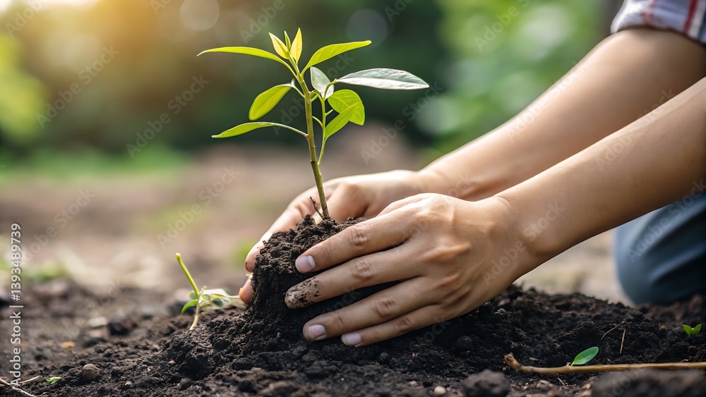 Fototapeta premium hands holding seedling