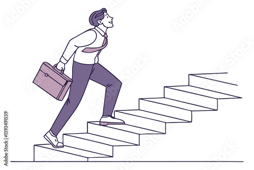 man with suitcase climbing stairs symbolizing career growth