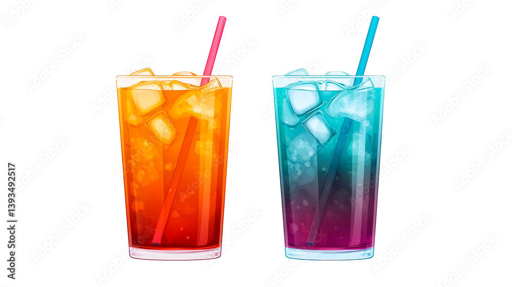 Refreshing cold colorful cocktails drinks in glasses, cut out transparent Refreshing cold colorful cocktails drinks in glasses, cut out transparent
