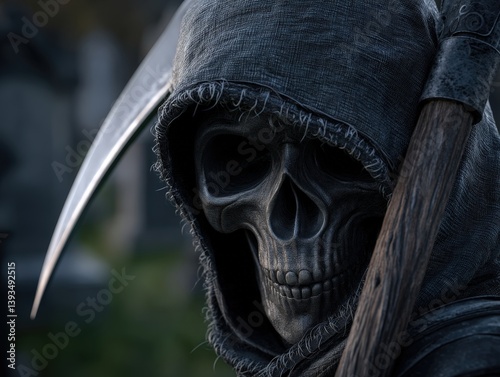 Skull-faced figure cloaked ...