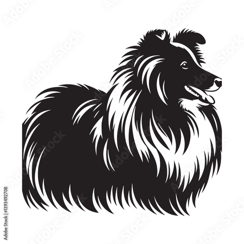 Shetland Sheepdog Vector Silhouette, Elegant Herding Canine Outline, Loyal Pet Lover Clipart, Active Dog Art for Logos, Stickers, Apparel, Digital Prints, Crafts, and Posters.