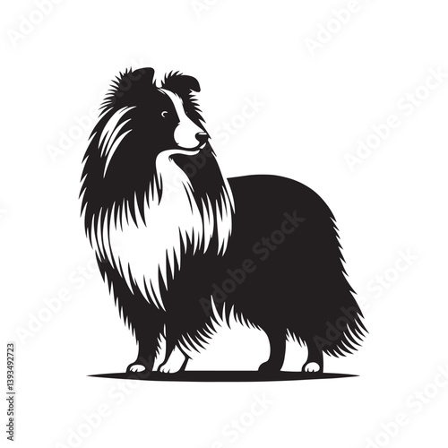 Shetland Sheepdog Vector Silhouette, Elegant Herding Canine Outline, Loyal Pet Lover Clipart, Active Dog Art for Logos, Stickers, Apparel, Digital Prints, Crafts, and Posters.