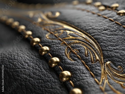 Ornate black leather textil...