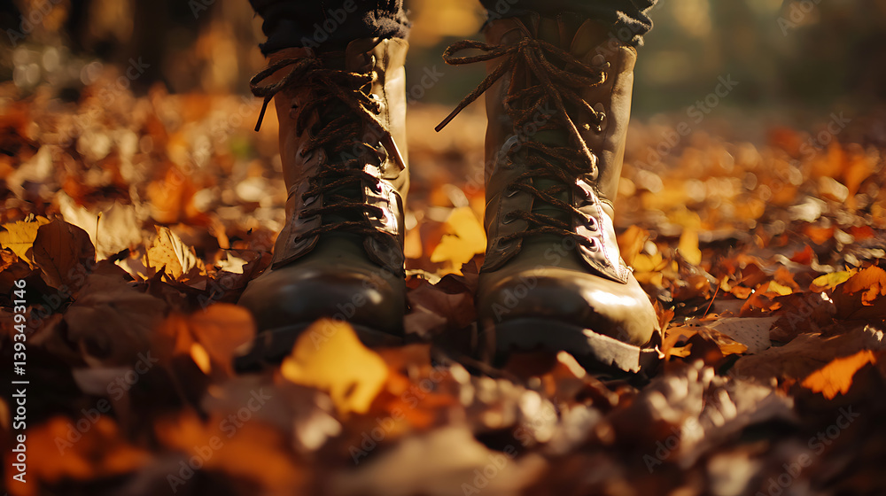 Autumn boots on fallen leaves Autumn boots on fallen leaves