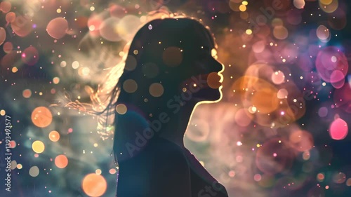 Frau im Lichtnebel mit träumerischem Ausdruck