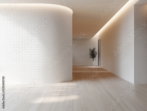 Curved white brick wall ele...