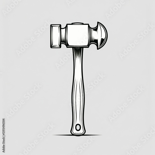 Detailed Vintage Hammer Illustration with Wooden Handle
