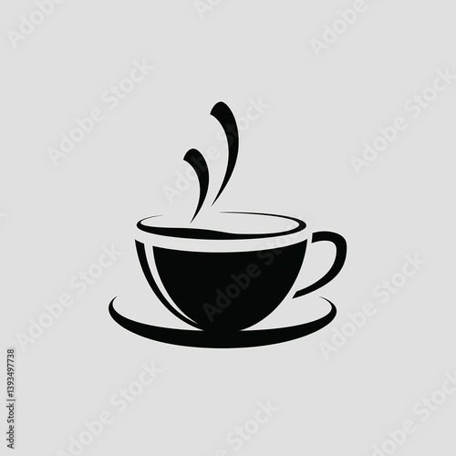 Minimalist Coffee Cup Icon with Steam and Saucer