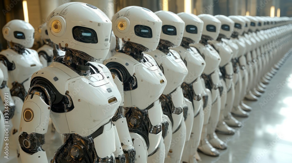 custom made wallpaper toronto digitalRows of futuristic robots. Highly detailed, stylized robotic figures stand in perfect alignment