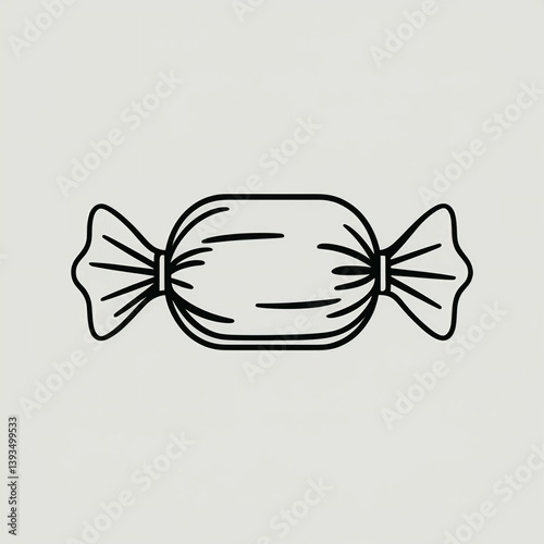 Black and White Wrapped Candy Illustration with Twisted Ends