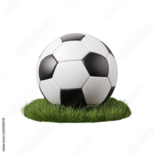 Obraz na płótnie Soccer ball resting on a patch of grass, isolated on a transparent background w salonie